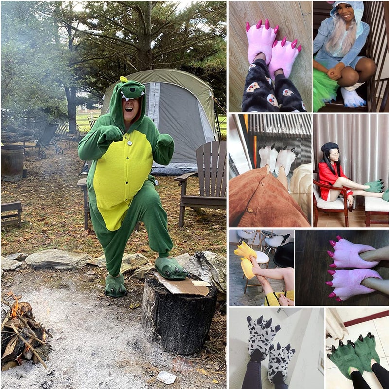 acdiac Unisex Soft Monster Claw Slippers Fun Dino Slippers Animal Paw Shoes For Men Women Boy Girl With Home Halloween Party Cosply Costume Footwear (L, Green) - Image 3